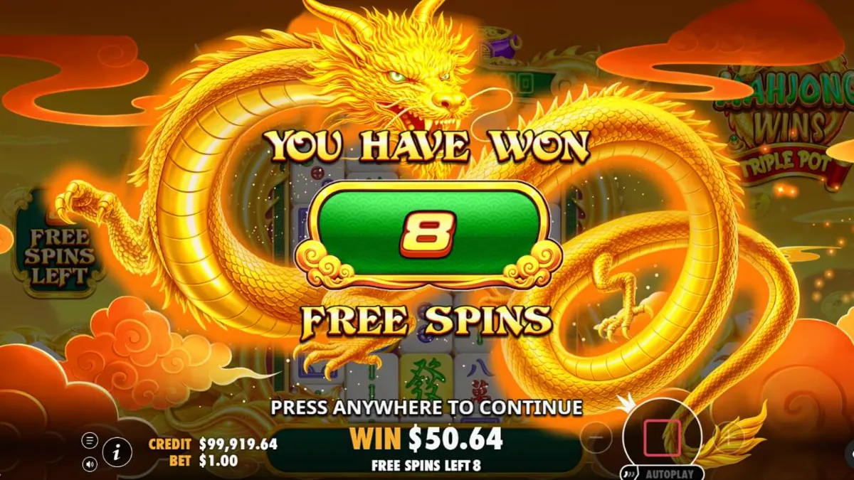 Tampilan visual slot Mahjong Wins Triple Pot dengan tema Mahjong dan peperangan